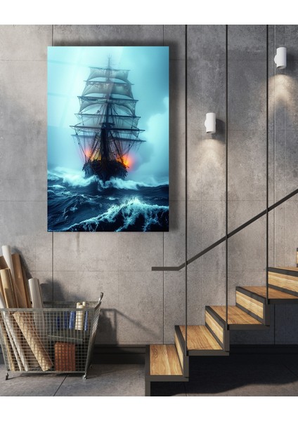 Fırtına Gözünde Korsan Gemisi Cam Tablo modelleri