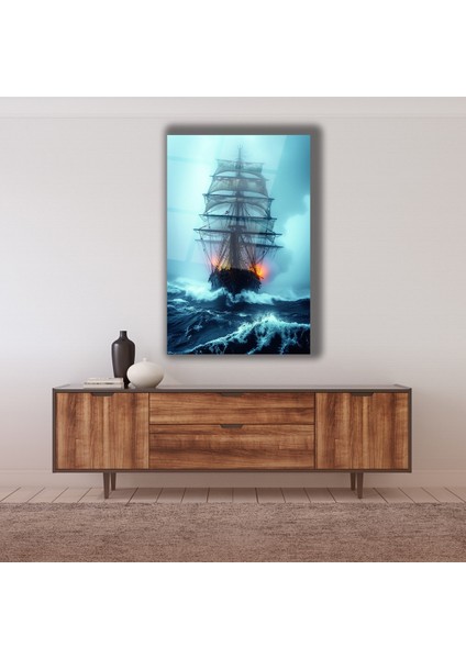 Fırtına Gözünde Korsan Gemisi Cam Tablo fiyatları