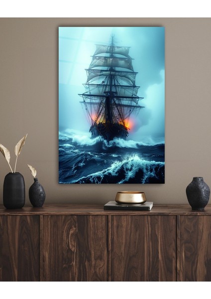 Fırtına Gözünde Korsan Gemisi Cam Tablo fırsatları