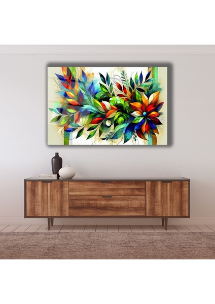 Rengarenk Yaprak Detaylı Cam Tablo fiyatları