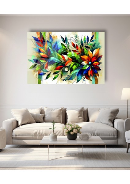 Rengarenk Yaprak Detaylı Cam Tablo indirimleri