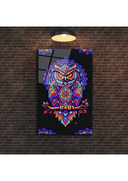 Rengarenk Baykuş Cam Tablo