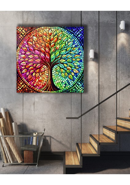 Rengarenk Hayat Ağacı Kare Cam Tablo fiyatları