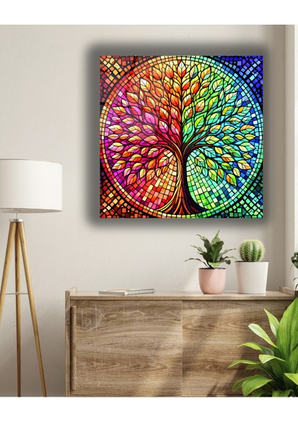Rengarenk Hayat Ağacı Kare Cam Tablo fırsatları