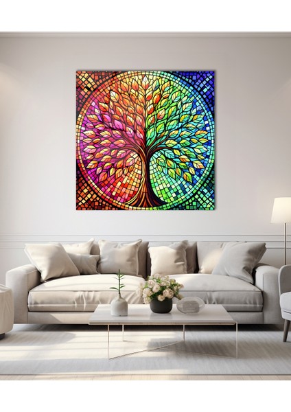 Rengarenk Hayat Ağacı Kare Cam Tablo indirimleri