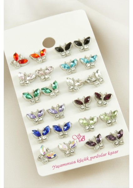 Kelebek Taşlı Minik Küpe