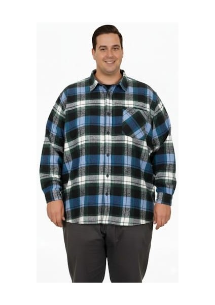 Büyük Beden Gömlek Tek Cep Oduncu 25394 Petrol-Yeşili