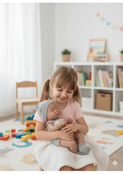 Peluş Battaniyeli Kıyafetli %100 Silikon Gerçek Yüzlü 30 cm Bebek Peluş Kıyafetli Gerçek Bebek