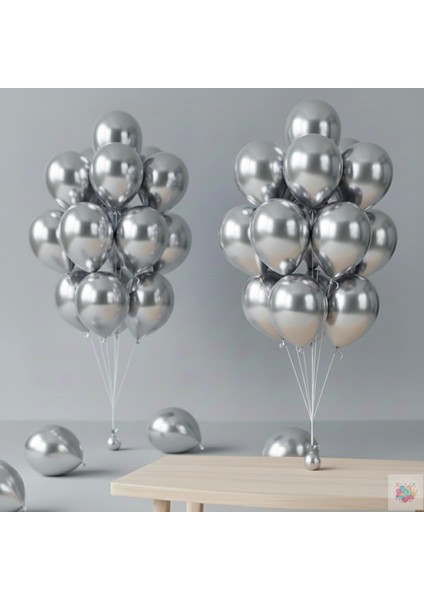 Metalik Gri Balon 25 Adet 11" 28CM Parti ve Doğum Günü Balonu
