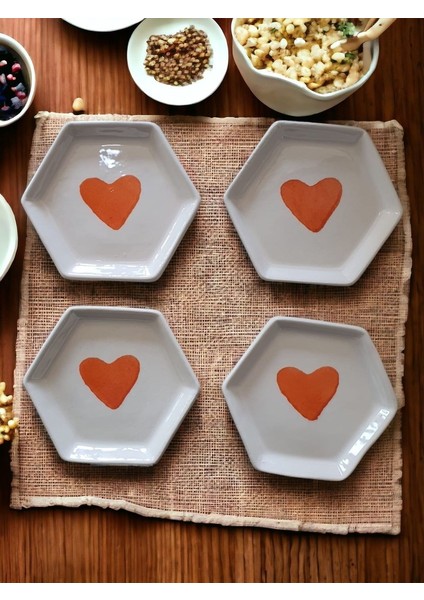 4\'lü Altıgen Turuncu Kalpli Sosluk Lokumluk fiyatları