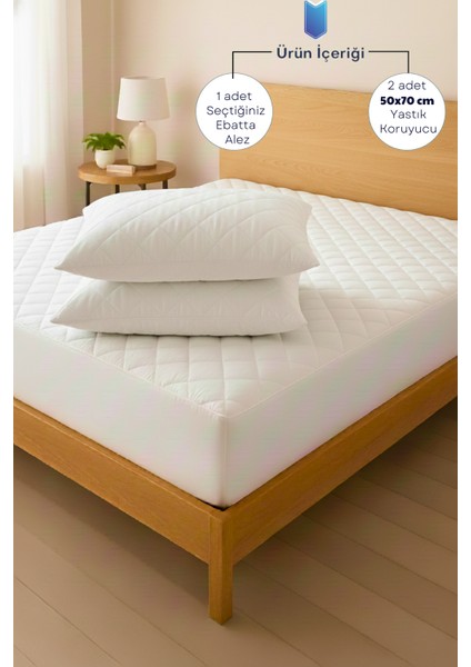 %100 Pamuk Kapitone Fitted Su Sıvı Geçirmez Yatak Koruyucu Alez + 2 Adet Yastık Koruyucu Set