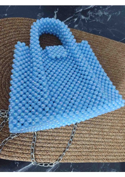 El Yapımı Gök Mavisi Inci Boncuklu Çanta – Uzun Zincirli & El Tutma Saplı modelleri