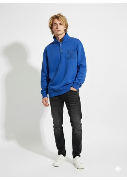 Unisex Regular Çift Iplik Yumuşak Dokulu Düğmeli Sweatshirt