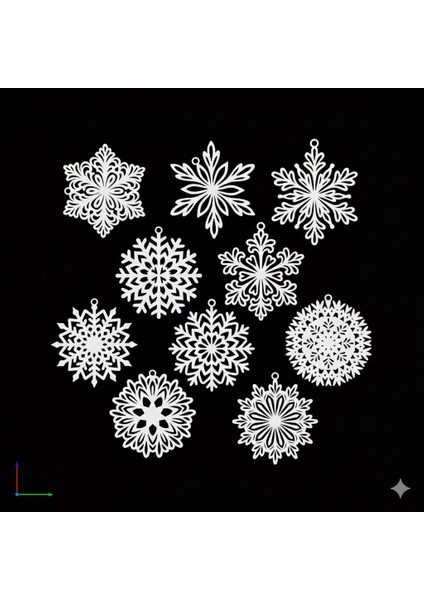 Yeni Yıl ve Kış Konseptli Kar Tanesi Süsleri – 10’lu Paket