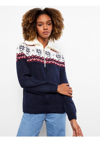 Yeni Sezon Dik Yaka Yılbaşı Temalı Uzun Kollu Kadın Triko Kazak fırsatları