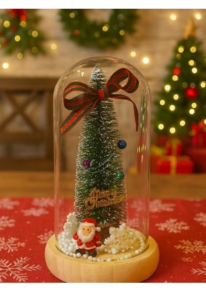 YILBAŞI 17 cm Işıklı Yılbaşı Ağaç Fanusu-Mini Yılbaşı Ağacı Işık Fanusu-Yılbaşı Hediyesi modelleri