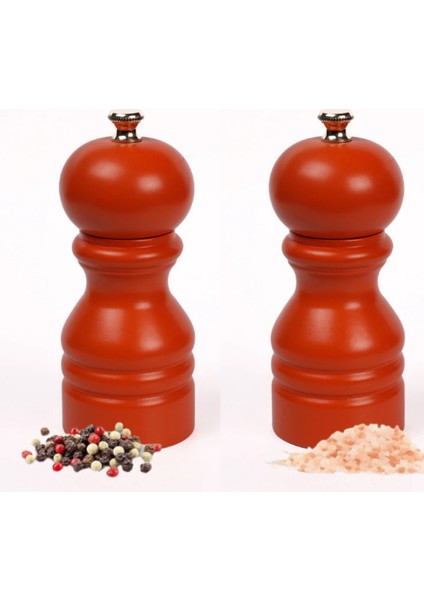Kiremit Ahşap Tuz ve Karabiber El Değirmeni Öğütücü Grinder 2 Adet 12 cm