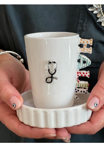 El Yapımı Isimli Stetoskop 2 Figürlü Fincan