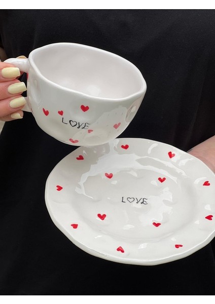 Şekilsiz 300ML Kalpli Love Yazılı Kupa fırsatları