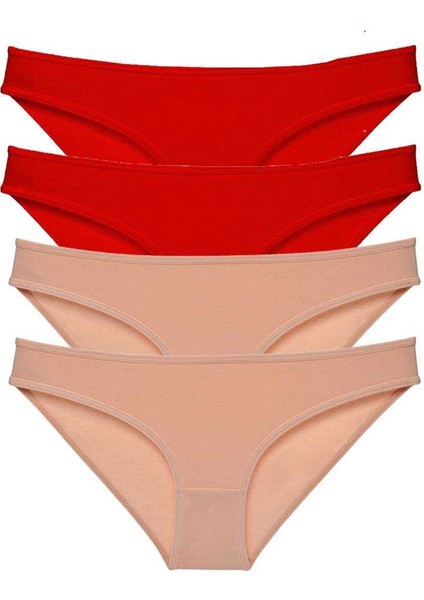 4 Adet Eko Set Likralı Kadın Slip Külot Kırmızı Ten