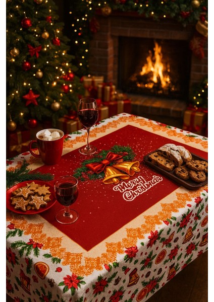 Yeniyıl Özel Tasarım Yılbaşı Temalı Leke Tutmaz Masa Örtüsü (150X220CM)