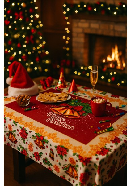 Yeniyıl Özel Tasarım Yılbaşı Temalı Leke Tutmaz Masa Örtüsü (150X220CM) fırsatları