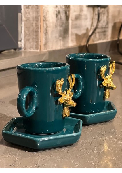 Oxford Yeşil 2\'li 4 Parça Geyik Fincan Seti fiyatları