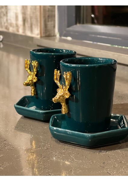 Oxford Yeşil 2\'li 4 Parça Geyik Fincan Seti modelleri