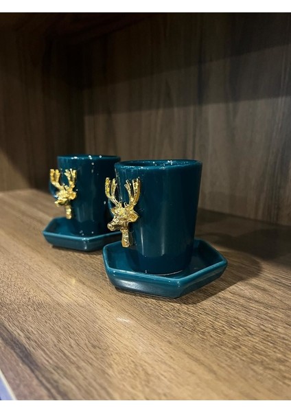 Oxford Yeşil 2\'li 4 Parça Geyik Fincan Seti