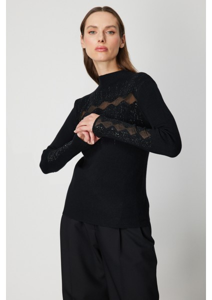 Transparan Detaylı Taşlı Triko Kazak 60387-26K fiyatları