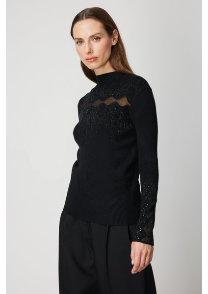 Transparan Detaylı Taşlı Triko Kazak 60387-26K modelleri