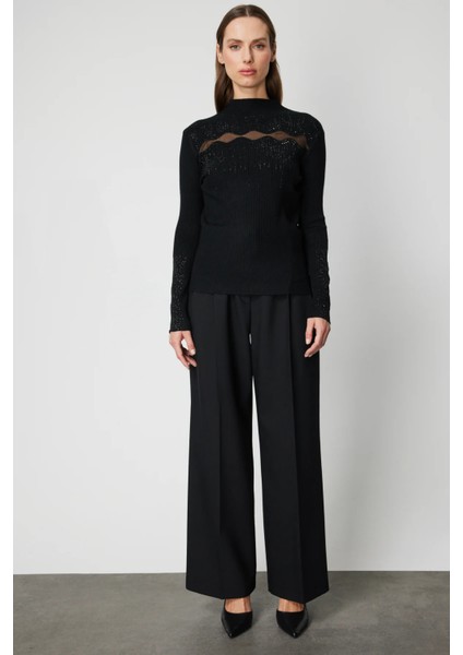 Transparan Detaylı Taşlı Triko Kazak 60387-26K fırsatları