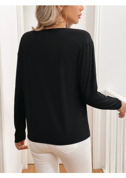 Kadın Uzun Kollu V Yakalı Viskon Iki Iplik Bluz indirimleri