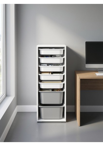 Zola 7 Sepetli Çok Amaçlı Ofis Dolabı Gri-Beyaz