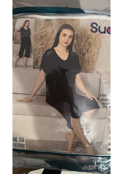 P600-996 Bamboo %65 Polyster %35 Viskon Bayan Pijama Tk--Siyah--