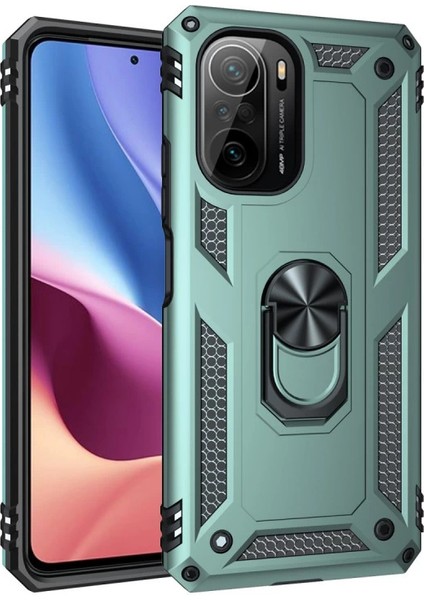 Xiaomi Poco F3 Kılıf Sofya Yüzüklü Silikon Kapak - Yeşil