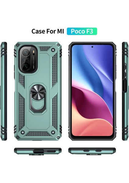 Xiaomi Poco F3 Kılıf Sofya Yüzüklü Silikon Kapak - Yeşil modelleri