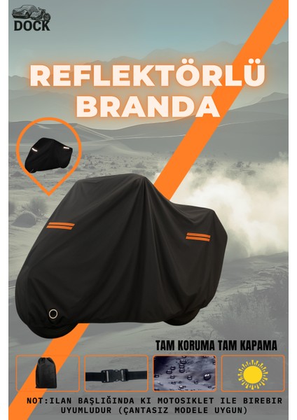 Turuncu Reflektörlü Suzuki Gn 125 Kilit Uyumlu Siyah Motosiklet Brandası