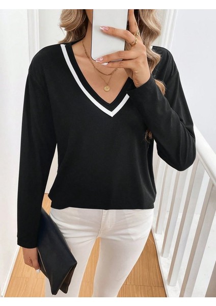 Kadın Uzun Kollu V Yakalı Viskon Iki Iplik Bluz fırsatları