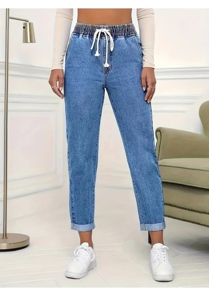 Kadın Yüksek Bel Bağcıklı Kot Pantolon fiyatları