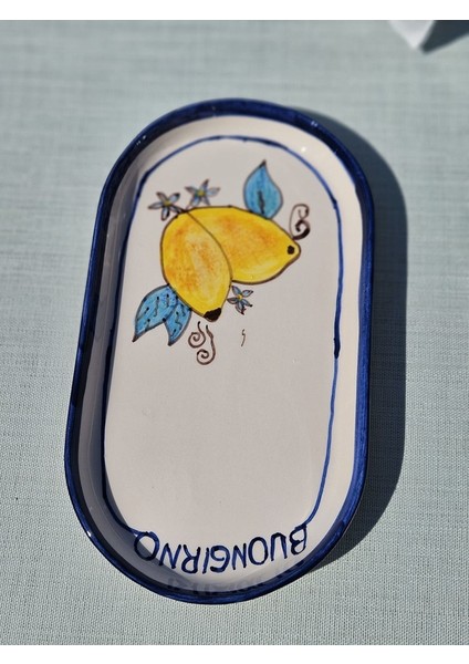 1 Adet El Yapımı El Boyaması 23*13CM Seramik Kayık Tabak - Limon Desenli \'\'buongiorno\'\' fiyatları