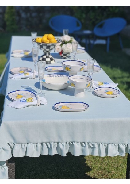 1 Adet El Yapımı El Boyaması 23*13CM Seramik Kayık Tabak - Limon Desenli \'\'buongiorno\'\' modelleri