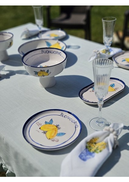 1 Adet El Yapımı El Boyaması 23*13CM Seramik Kayık Tabak - Limon Desenli \'\'buongiorno\'\' fırsatları