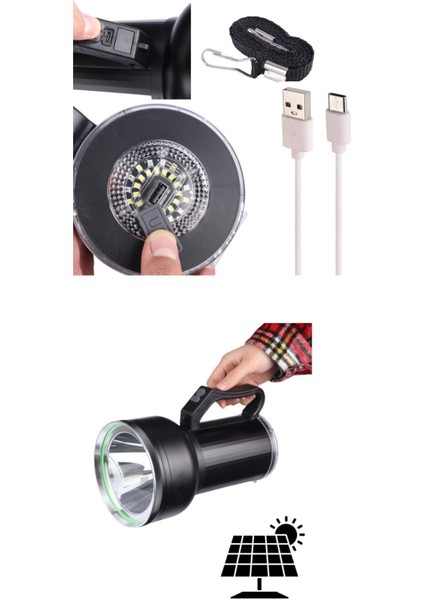 Taşınabilir Solar Şarjlı LED Fener Powerbank Özellikli Kamp ve Acil Durum Için Süper Parlak