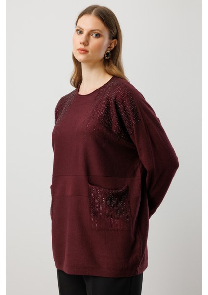 Taş Işlemeli Torba Cepli Kazak 60304-26K fırsatları