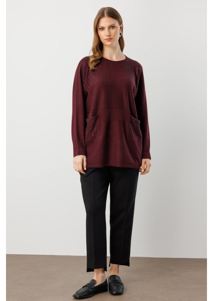 Taş Işlemeli Torba Cepli Kazak 60304-26K indirimleri