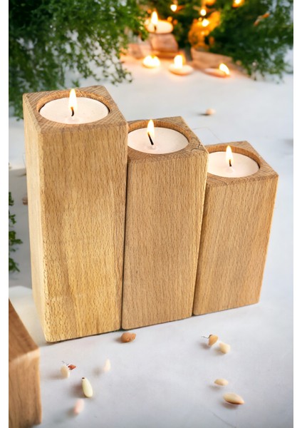 Doğal Ahşap Mumluk 3lü fiyatları