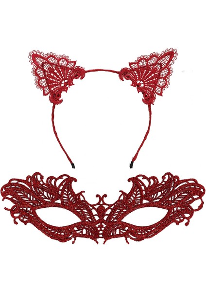 Şık Kırmızı Dantel Maske ve Taç Seti 5 No – Maskeli Balo &amp; Özel Etkinlikler fiyatları
