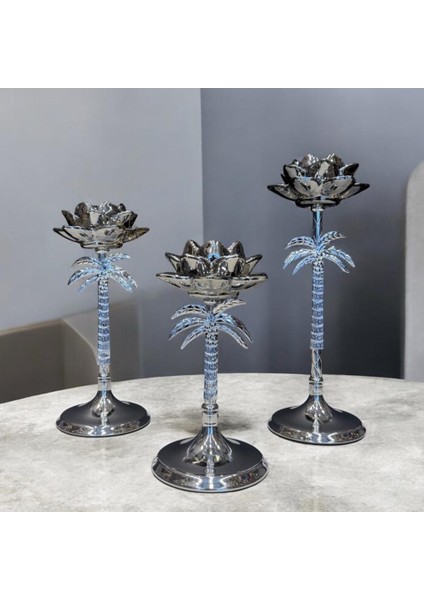 Dekoratif 3'lü Palmiye Şamdan - Gümüş fırsatları