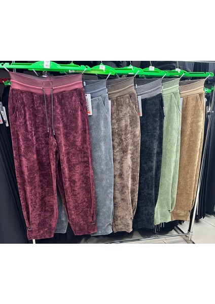 Büyük Beden Fitilli Kadife Mom Lastikli Yüksek Bel Kadın Pantolon indirimleri